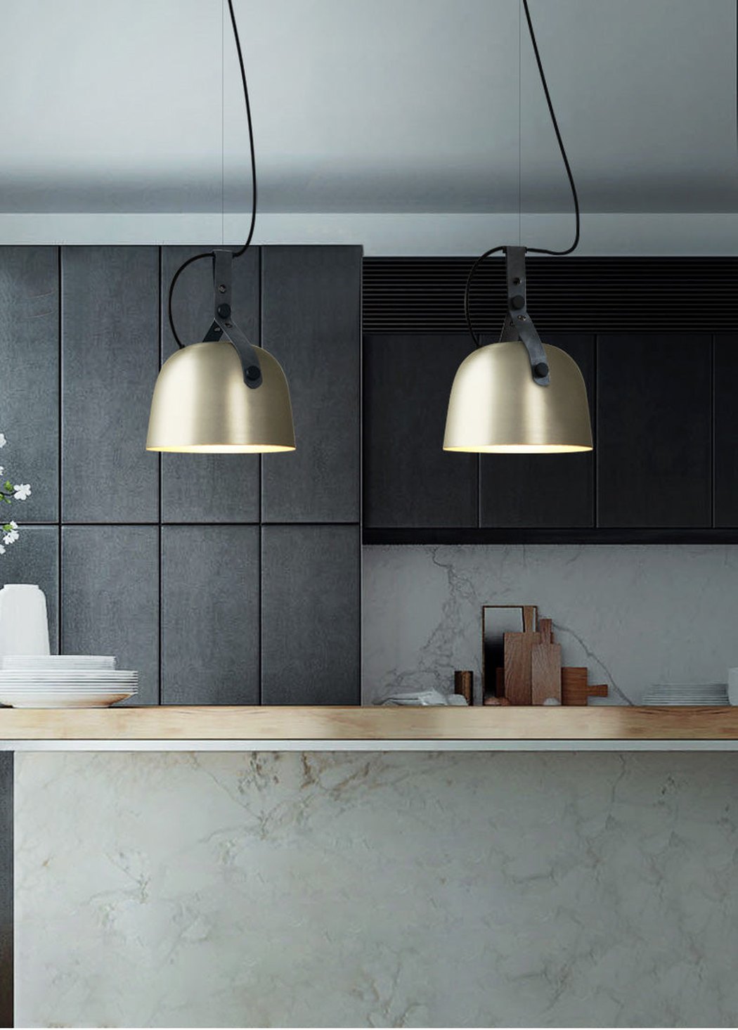 Kemi loft minimalist monochrome pendant light with strap handle