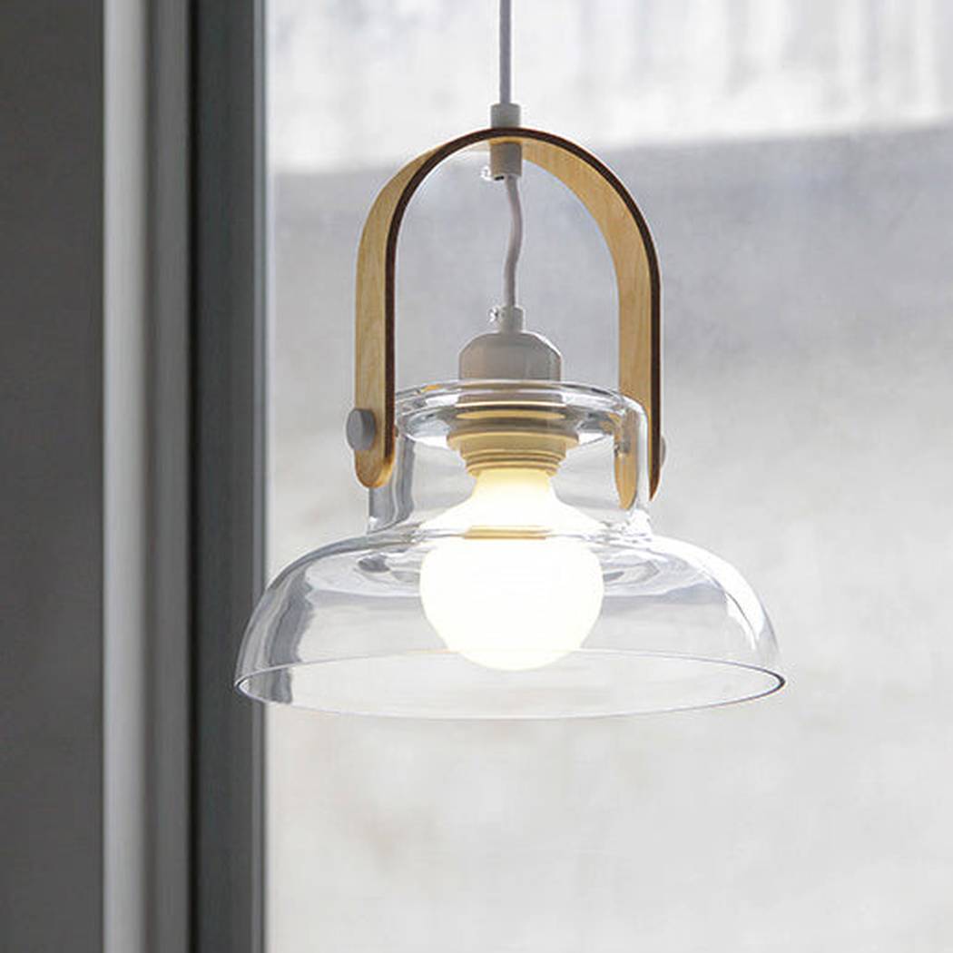Skandi Clear Glass Wooden Look Pendant Light