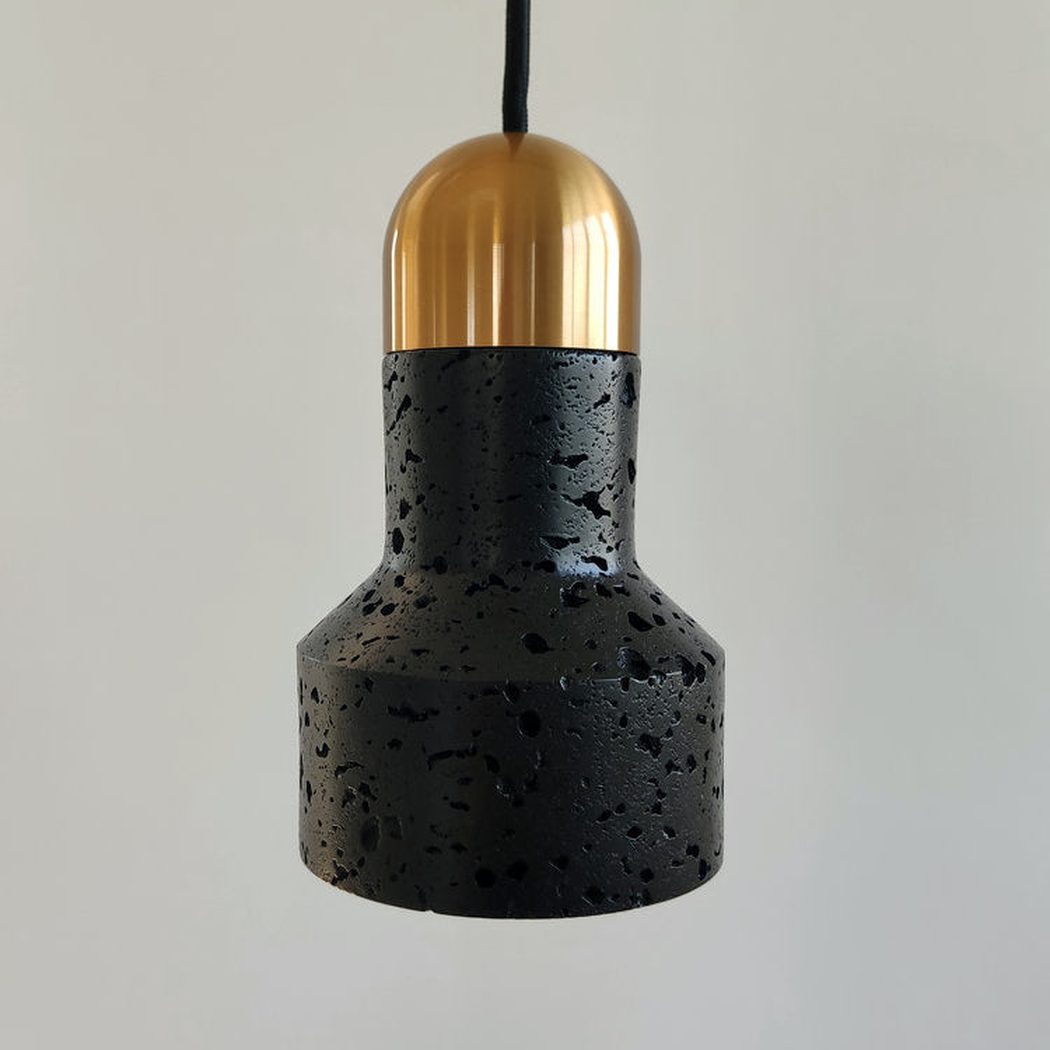 Black Lava F Stone Minimalist Line Pendant Light