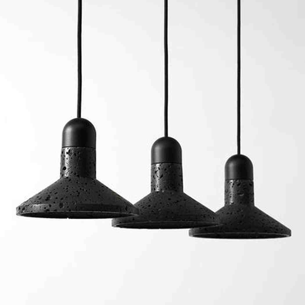 Black Lava D Stone Minimalist Line Pendant Light