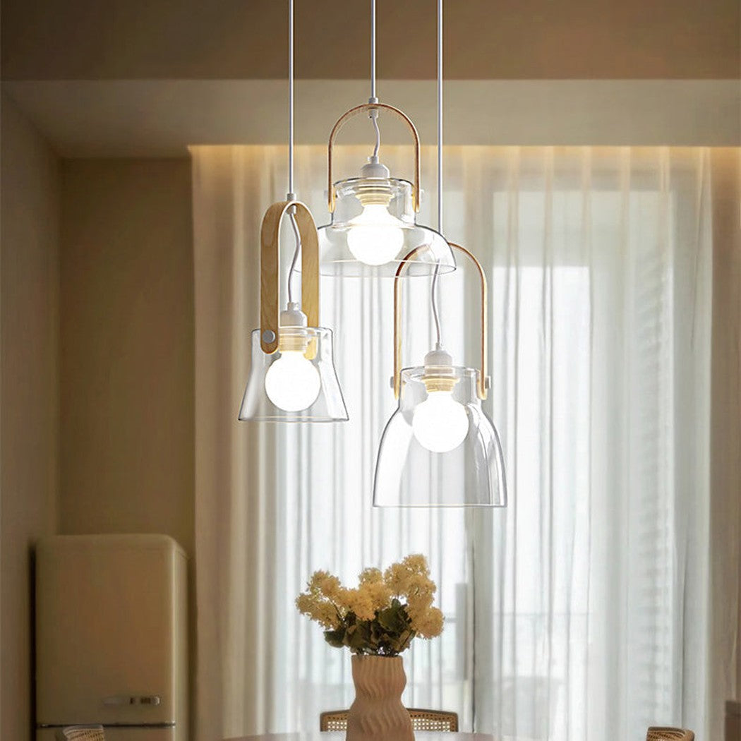 Skandi Clear Glass Wooden Look Pendant Light