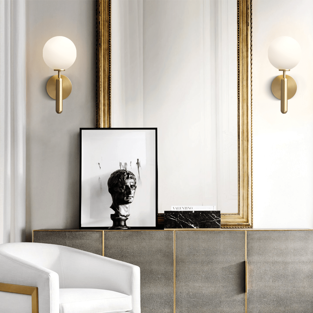 Art Deco Carlisle Glass Ball Brass Wall Light
