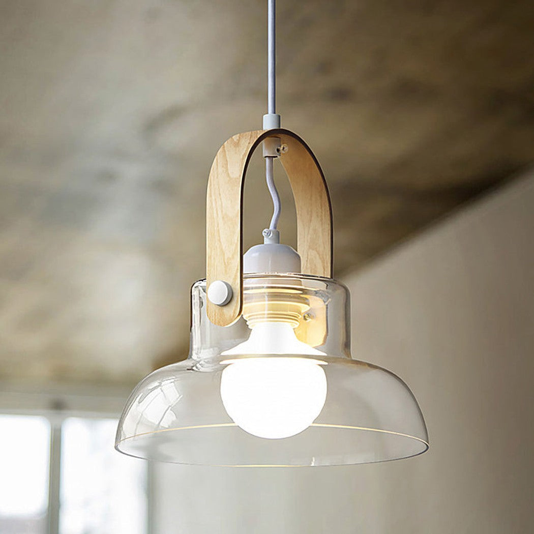 Skandi Clear Glass Wooden Look Pendant Light