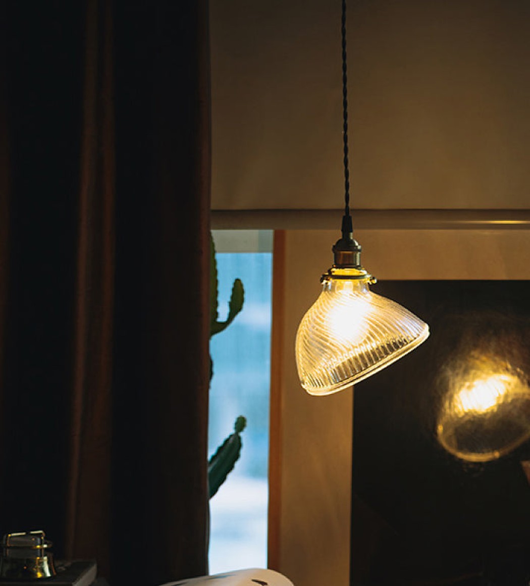 Fluted shell glass midcentury modern pendant light
