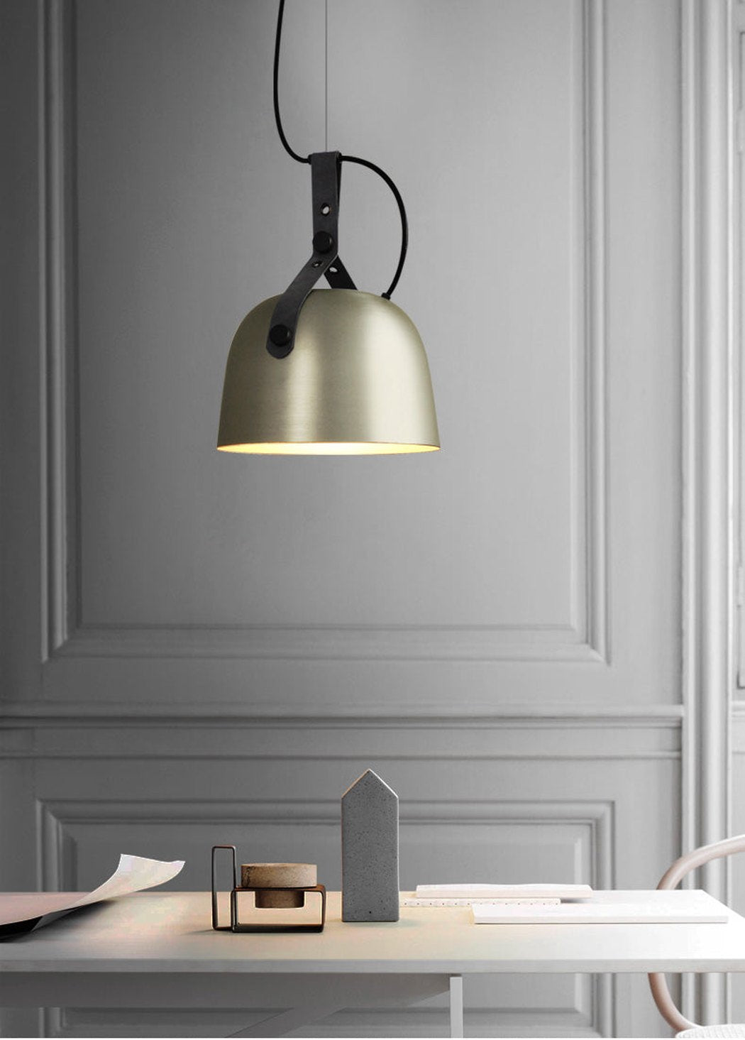 Kemi loft minimalist monochrome pendant light with strap handle