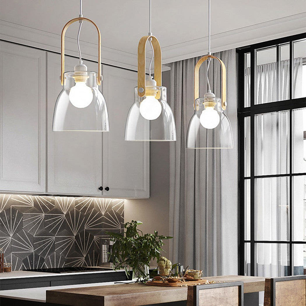 Skandi Clear Glass Wooden Look Pendant Light