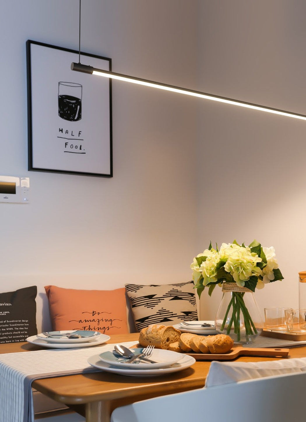 Linea minimalist strip line pendant light