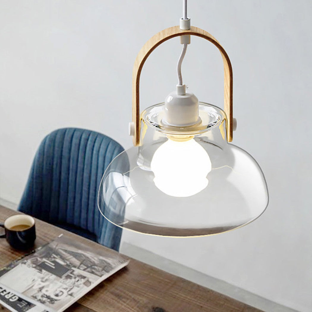 Skandi Clear Glass Wooden Look Pendant Light