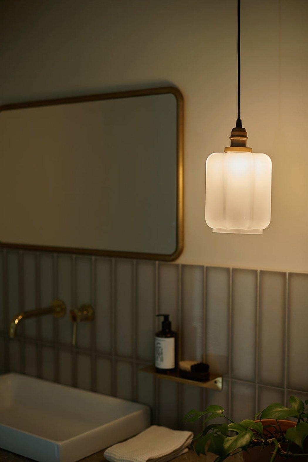 Art Deco Clarice Milk Glass Shade Brass Pendant Light