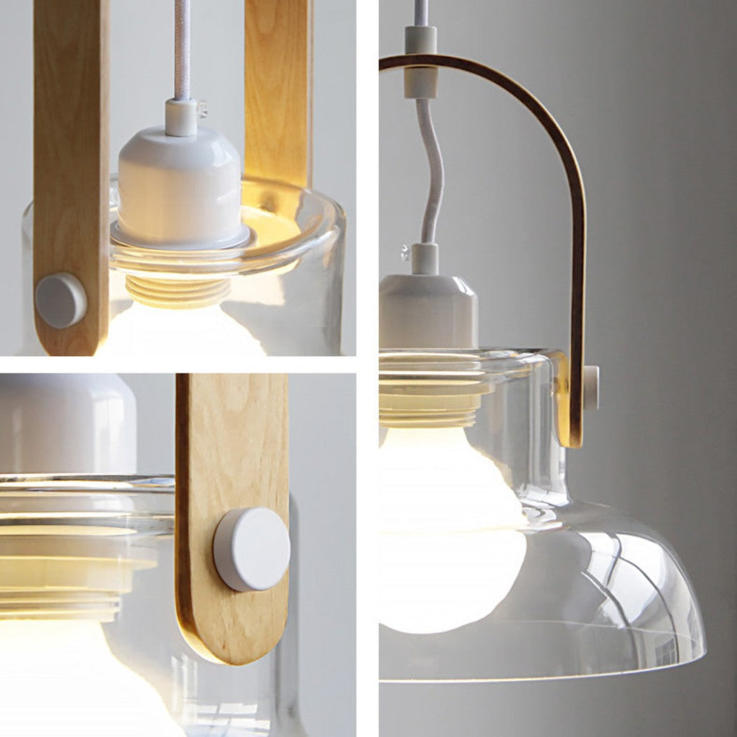 Skandi Clear Glass Wooden Look Pendant Light