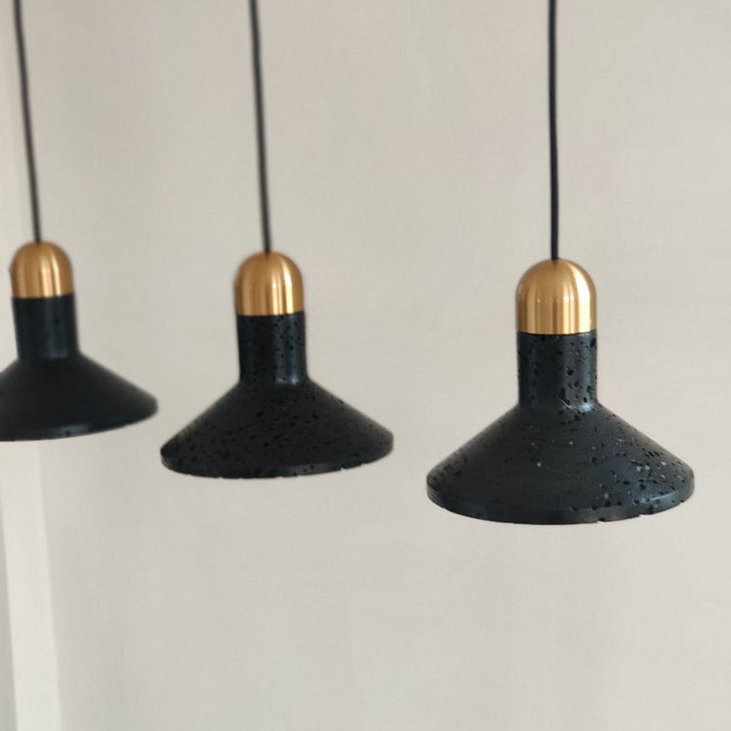 Black Lava D Stone Minimalist Line Pendant Light