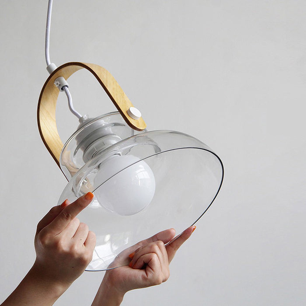 Skandi Clear Glass Wooden Look Pendant Light