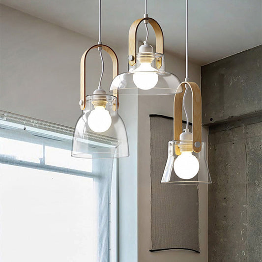 Skandi Clear Glass  Wooden Look Pendant Light