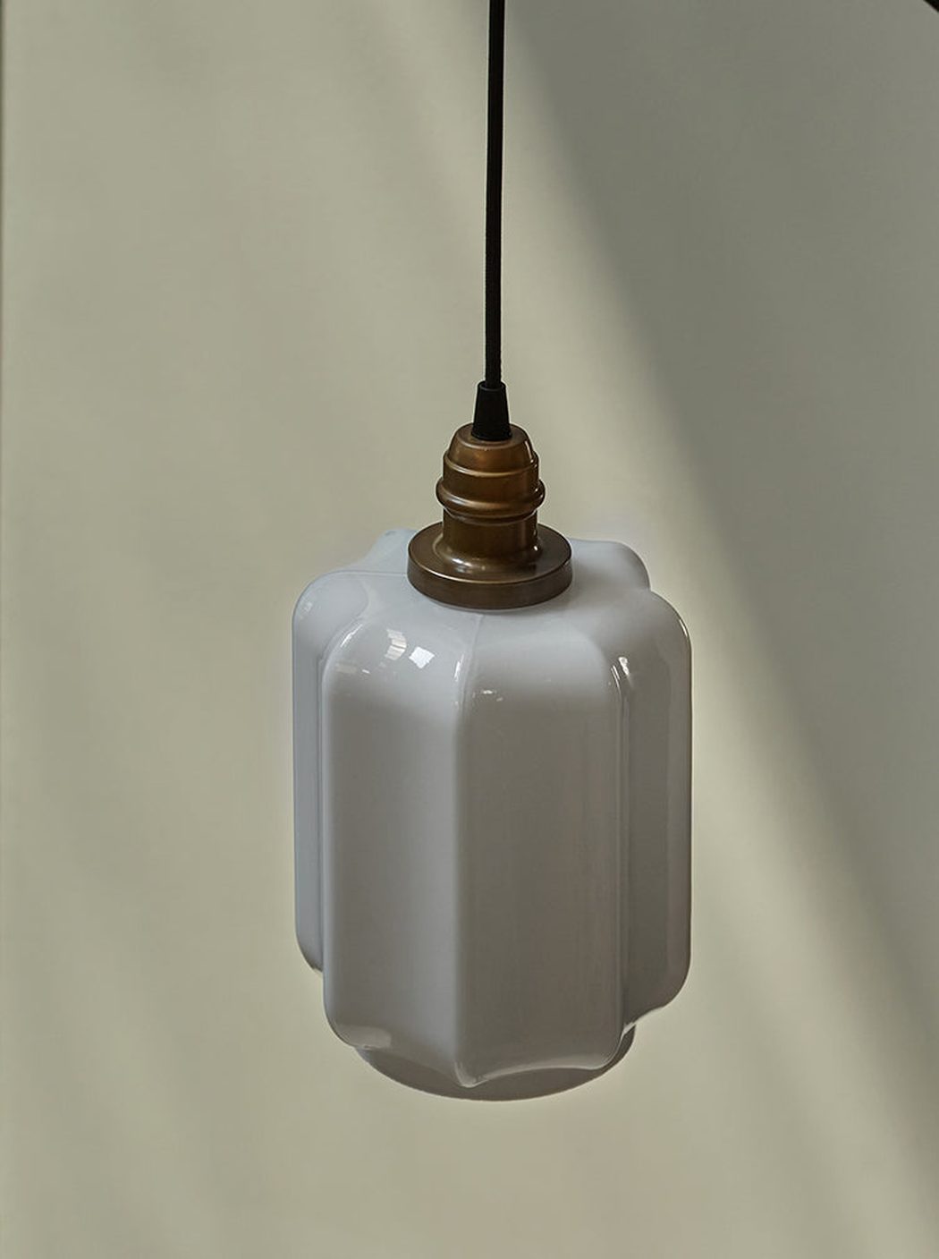 Art Deco Clarice Milk Glass Shade Brass Pendant Light