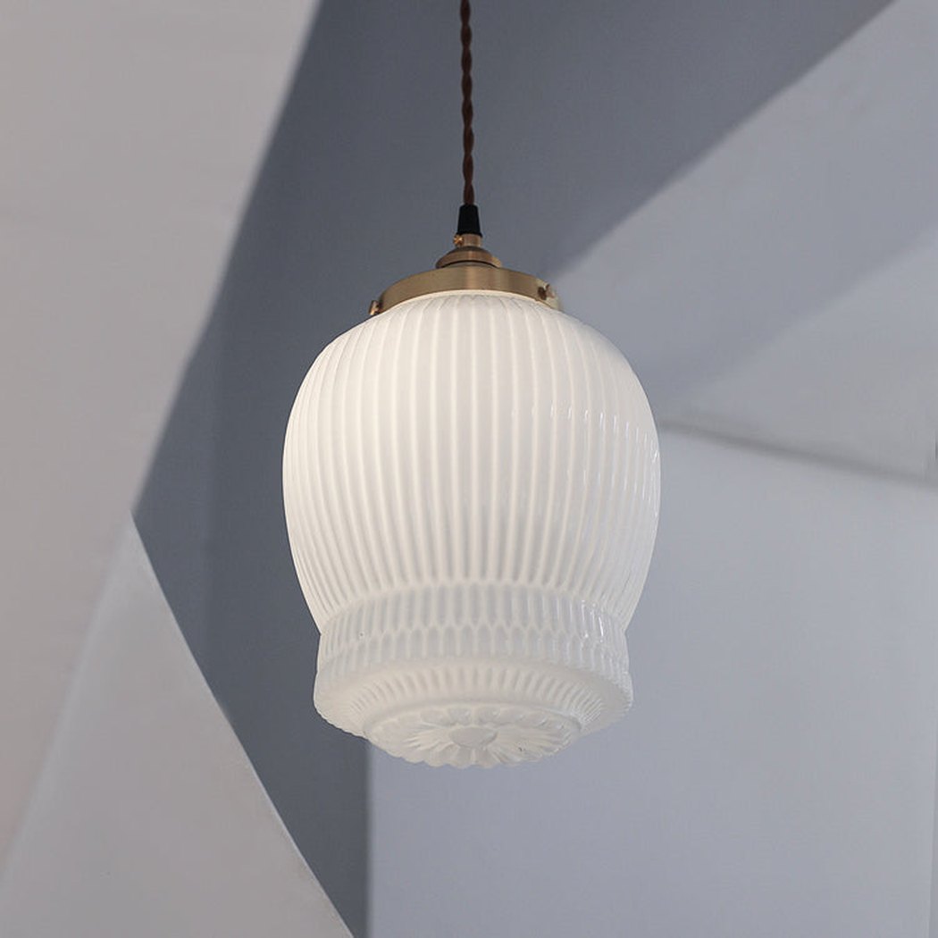 Greta fluted frosted glass mid century modern pendant light