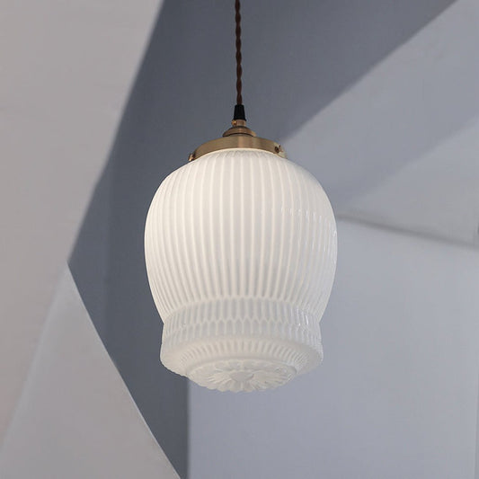 Greta fluted frosted glass mid century modern pendant light