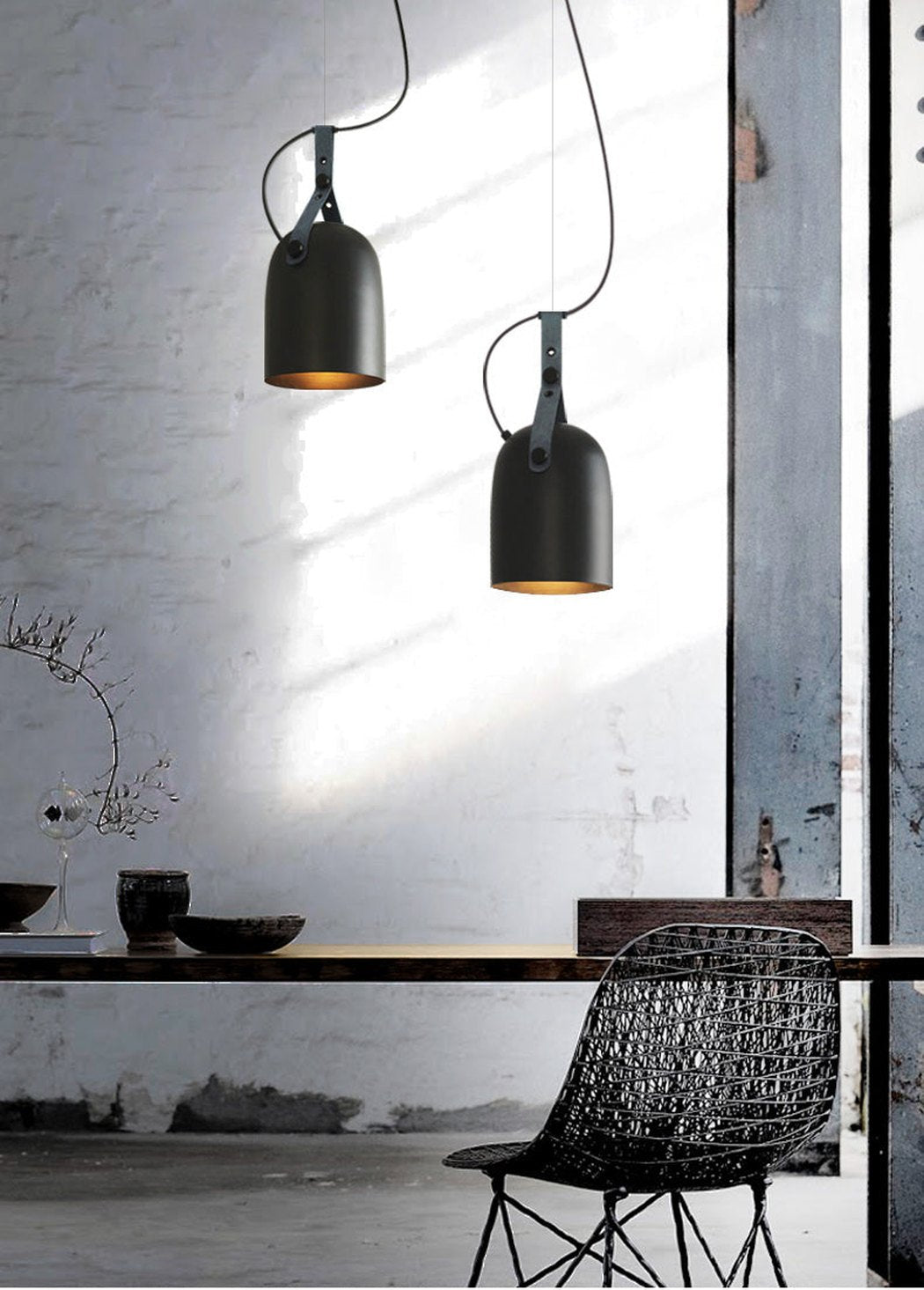 Kemi loft minimalist monochrome pendant light with strap handle