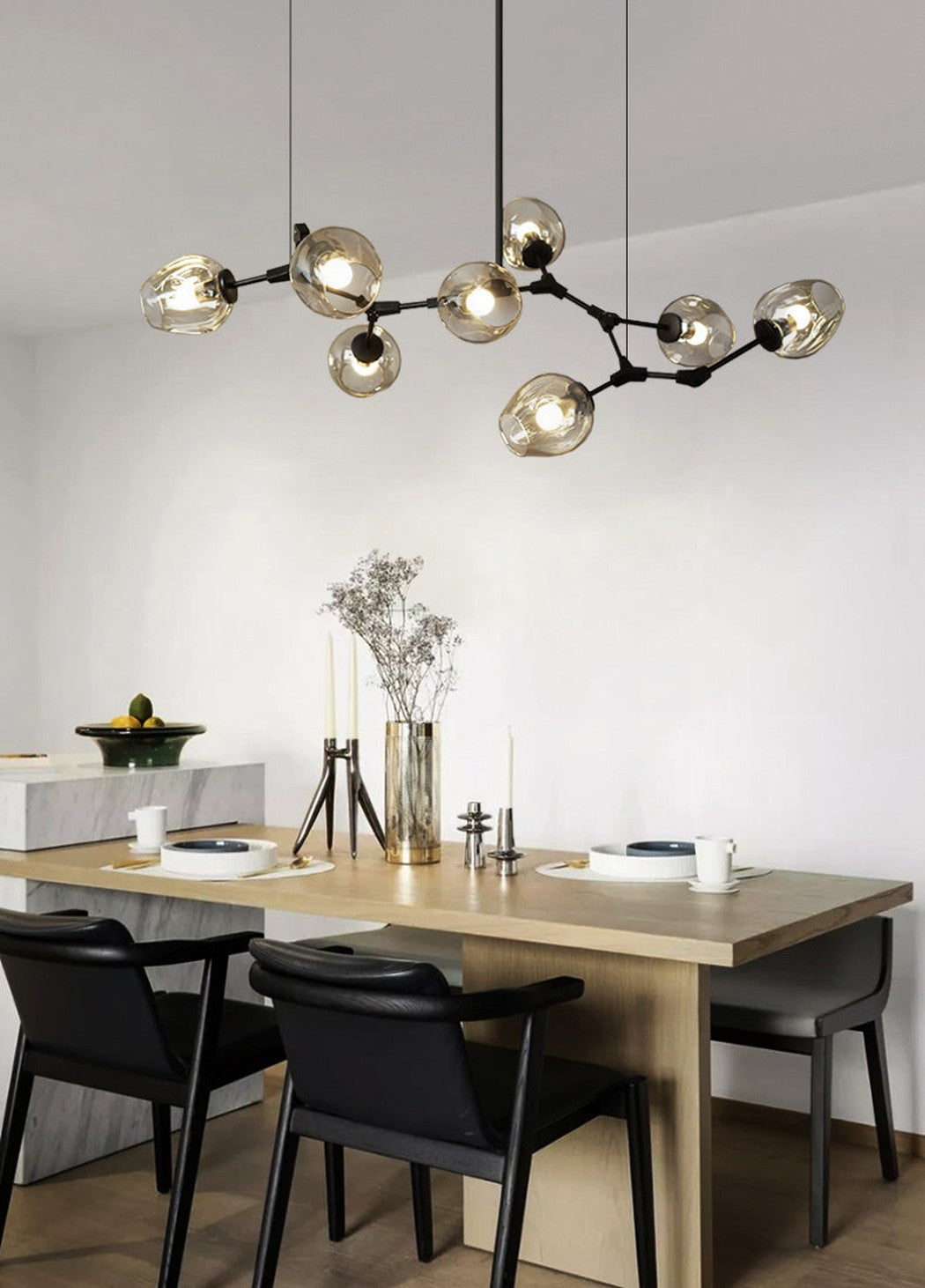 Carmen multi lamp glass pendant light chandelier japandi dining table setting