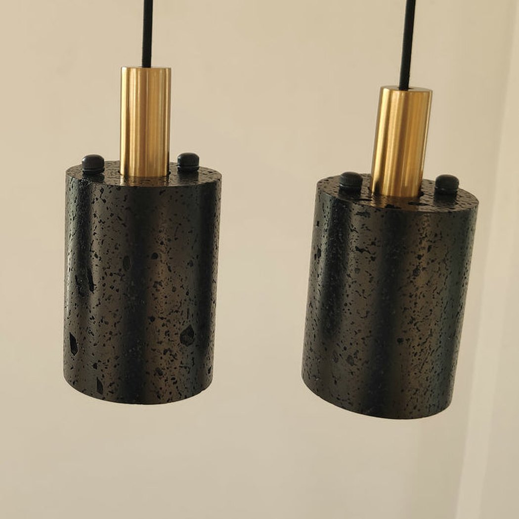 Black Lava B Stone Minimalist Line Pendant Light