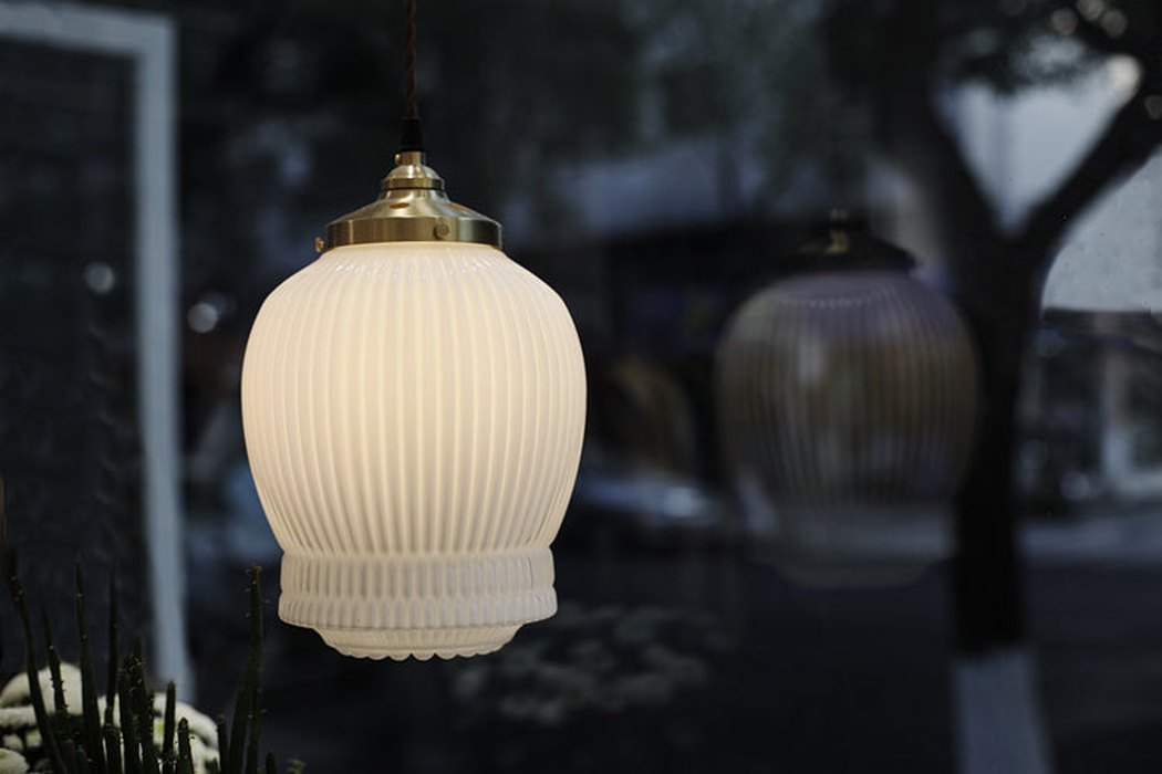 Greta fluted frosted glass mid century modern pendant light