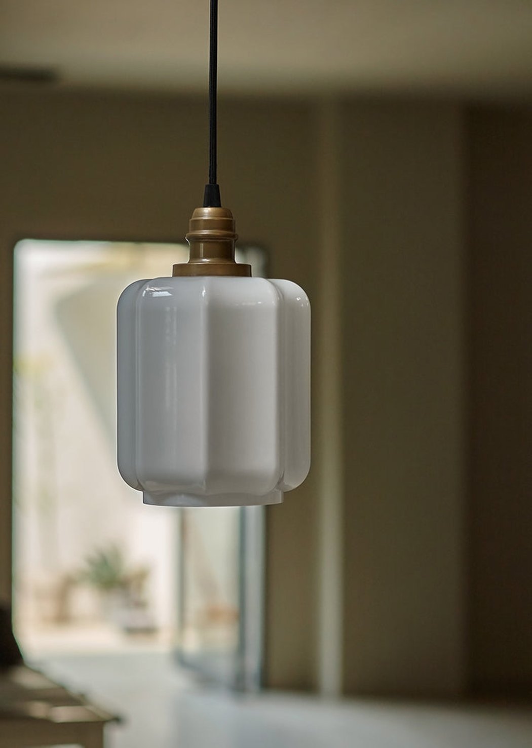 Art Deco Clarice Milk Glass Shade Brass Pendant Light