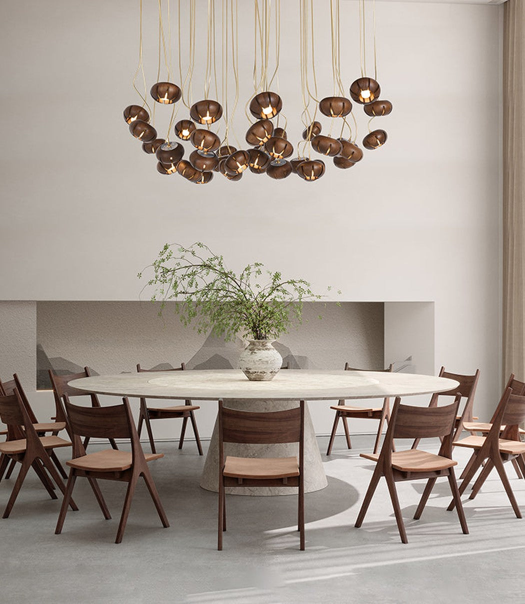 Wooden Petal Round Cluster Pendant Light Chandelier