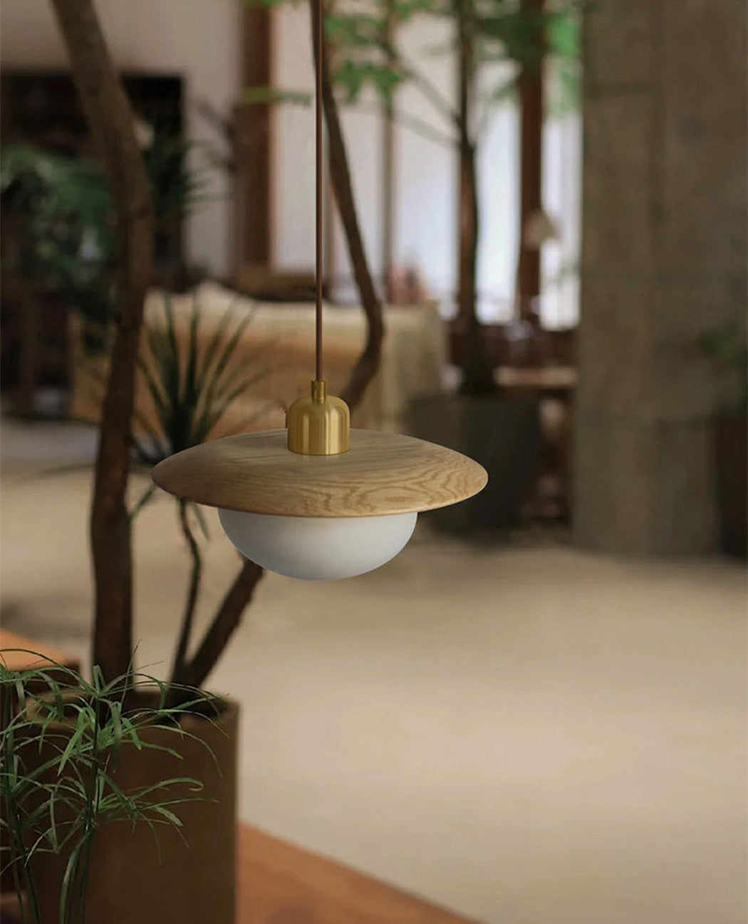 Kato wooden shade japandi pendant light top detail