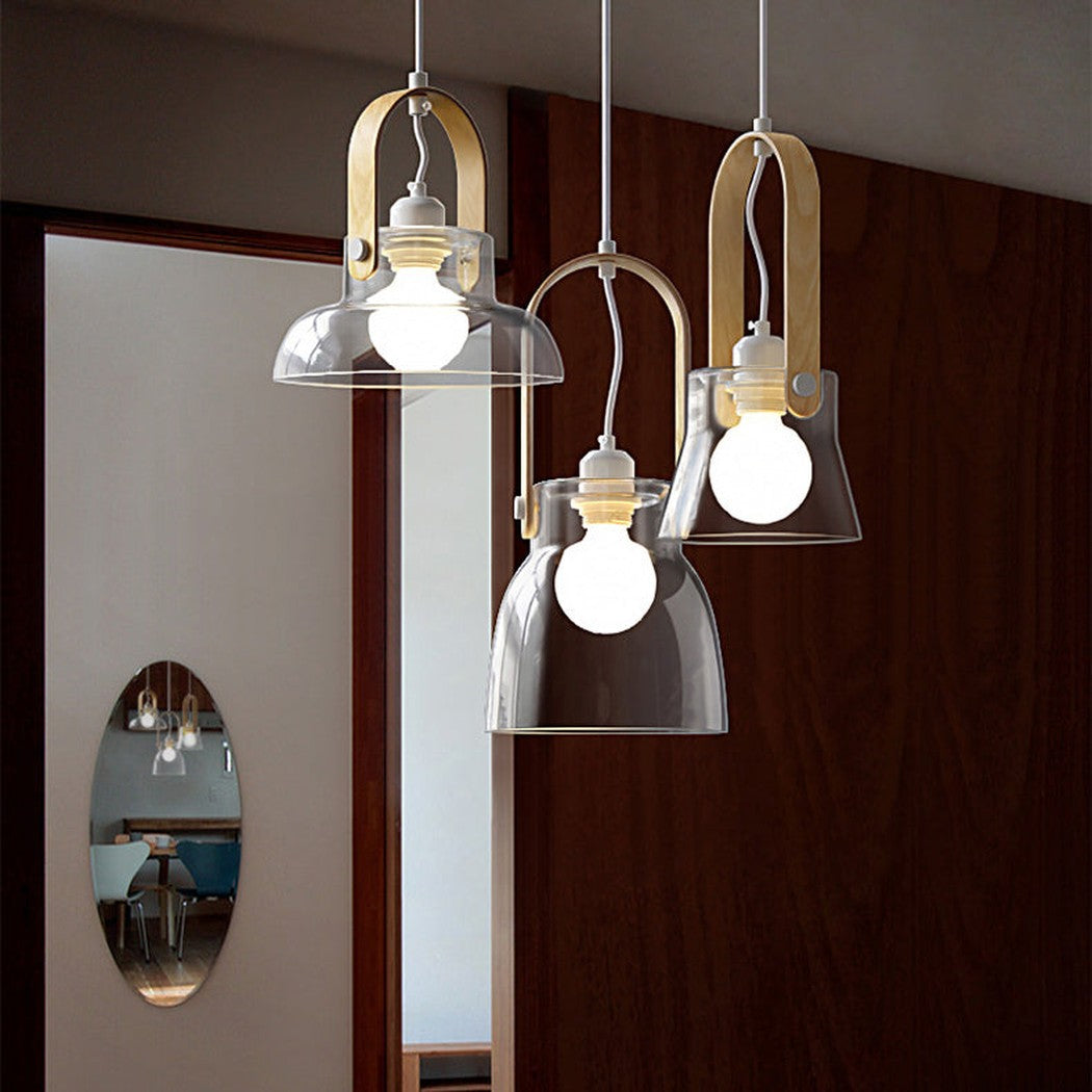 Skandi Clear Glass Wooden Look Pendant Light