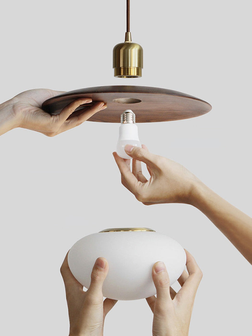 Kato wooden shade japandi pendant light details