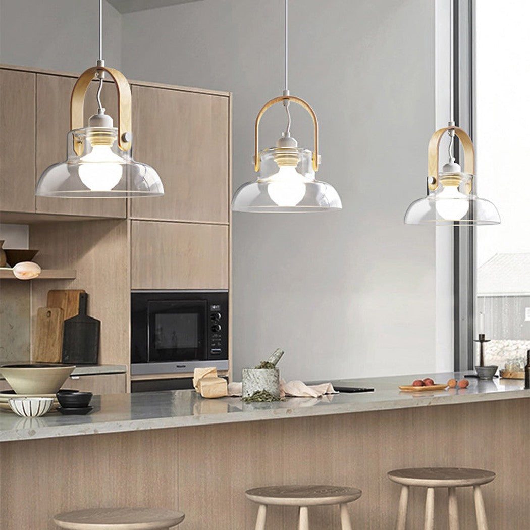 Skandi Clear Glass Wooden Look Pendant Light