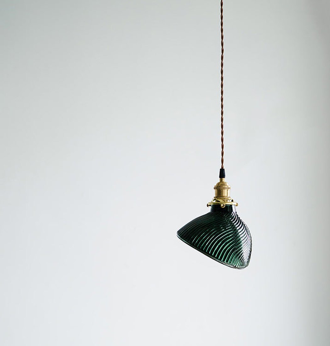 Emerald Green Fluted Shell Glass Art Deco Pendant Light