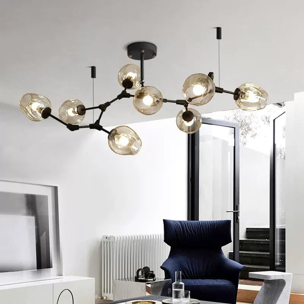 Carmen multi lamp glass pendant light chandelier with amber tinted shades