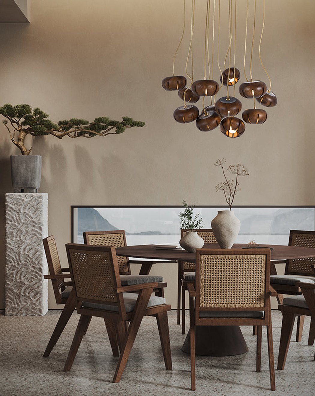 Wooden Petal Round Cluster Pendant Light Chandelier