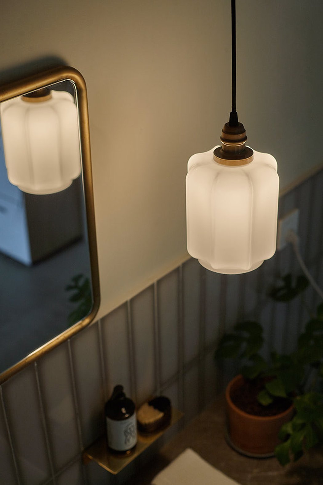 Art Deco Clarice Milk Glass Shade Brass Pendant Light