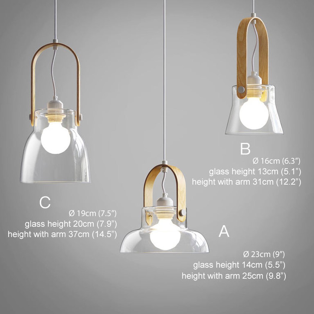 Skandi Clear Glass Wooden Look Pendant Light