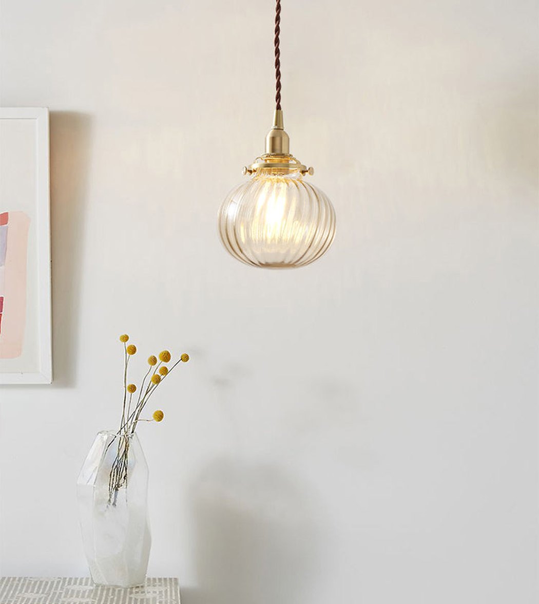 Anemone swirled glass brass pendant Light
