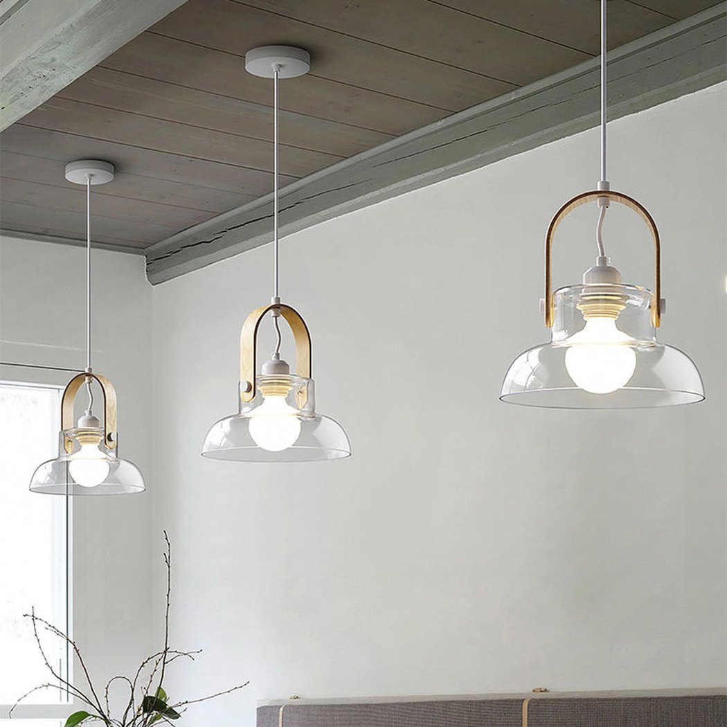 Skandi Clear Glass Wooden Look Pendant Light