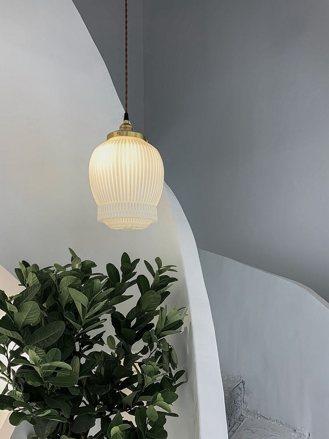 Greta fluted frosted glass mid century modern pendant light