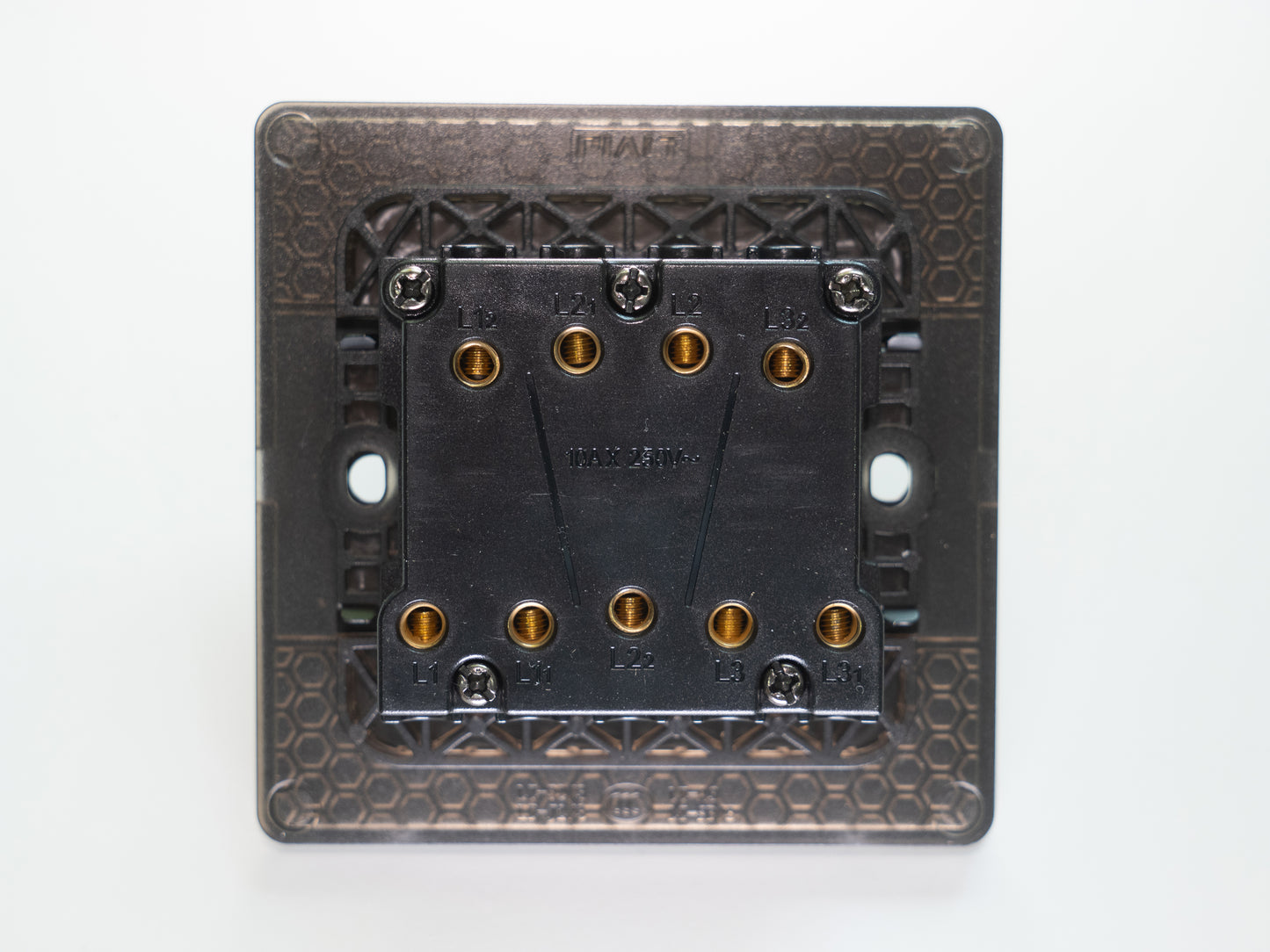 Paddington Knurled 3 gang Tri flip light switch - in black and brass