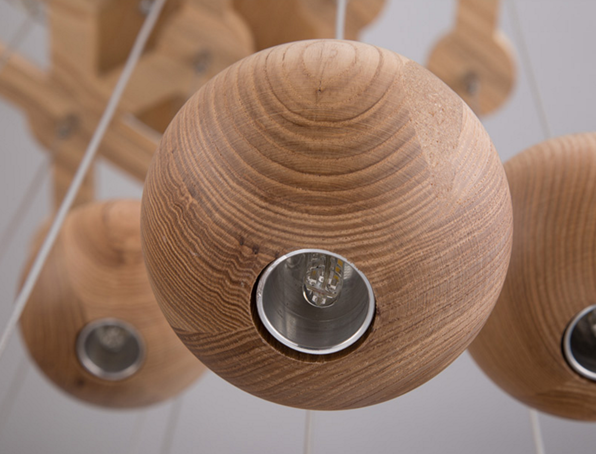 wooden orb Modern Contemporary Chandelier. Cluster Ceiling Light