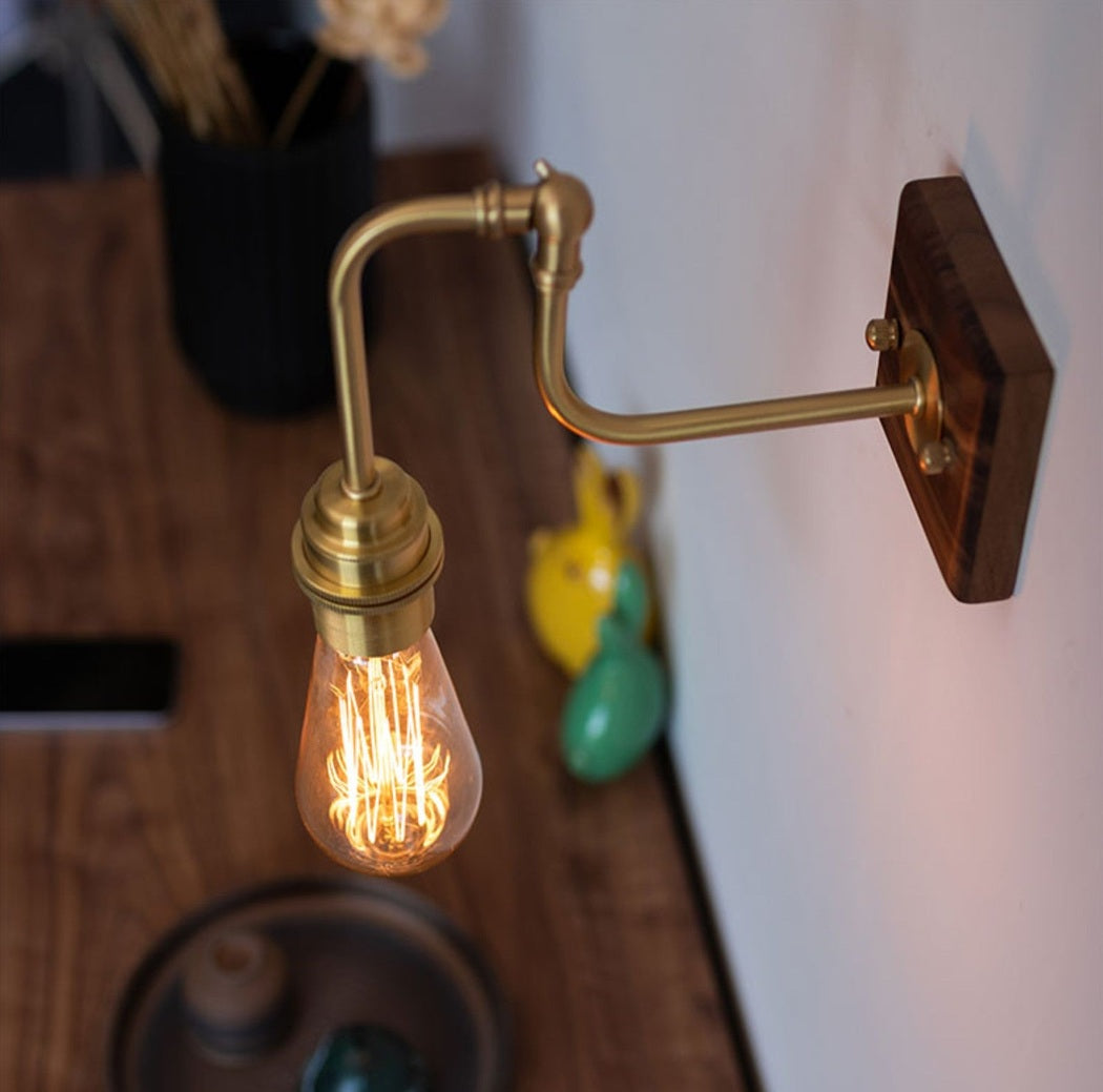 Ogilvy brushed brass & wood wall light