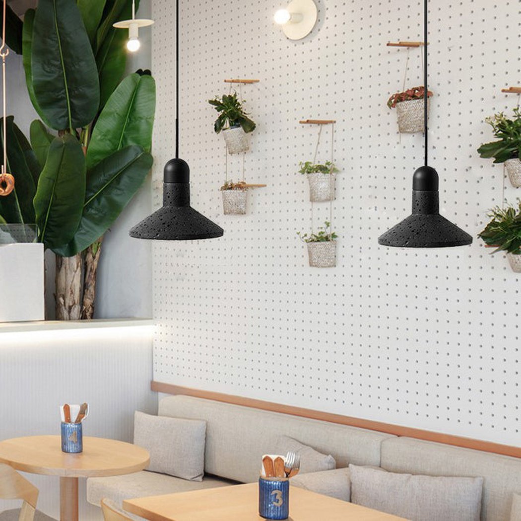 Black Lava D Stone Minimalist Line Pendant Light