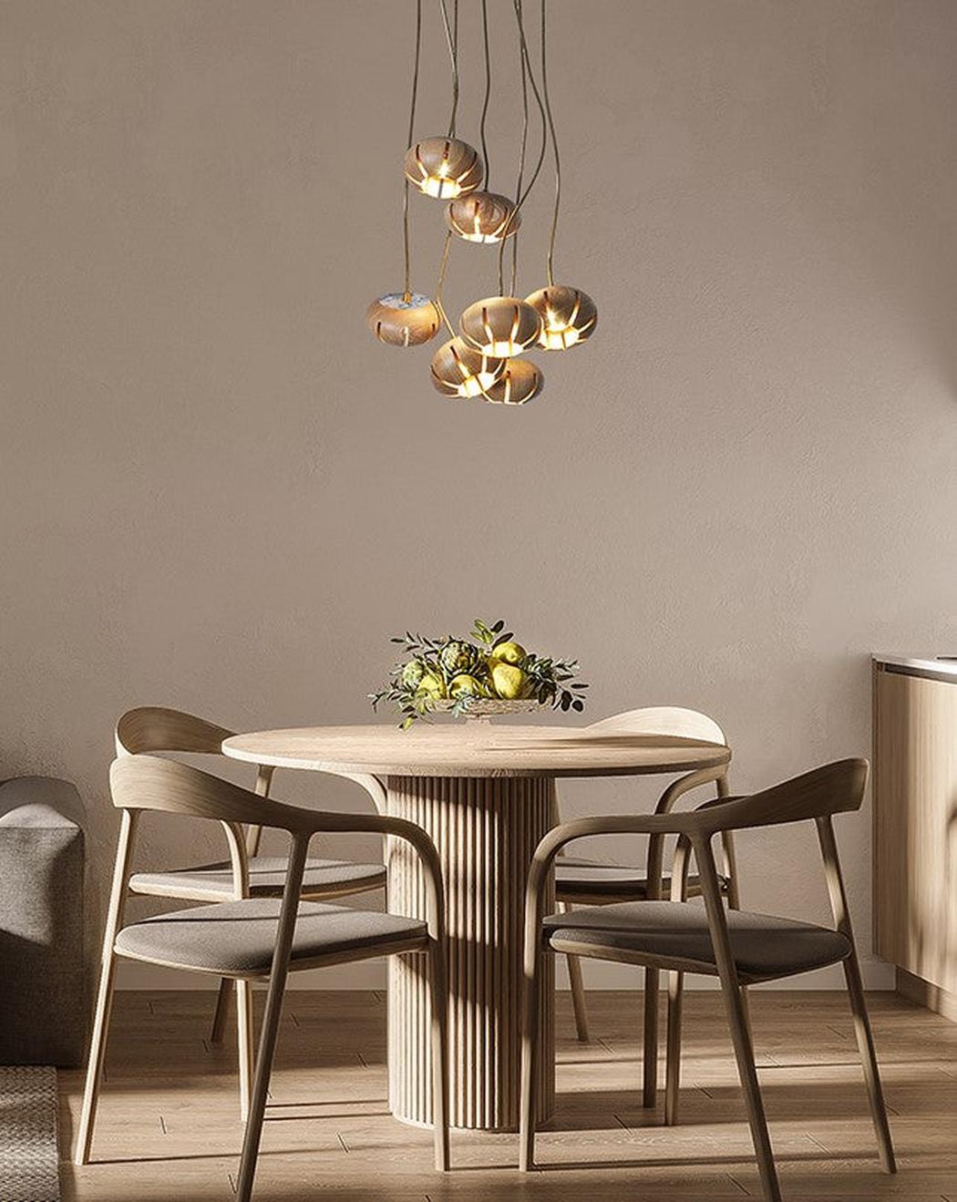 Wooden Petal Round Cluster Pendant Light Chandelier