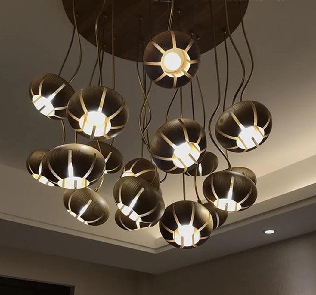 Wooden Petal Round Cluster Pendant Light Chandelier