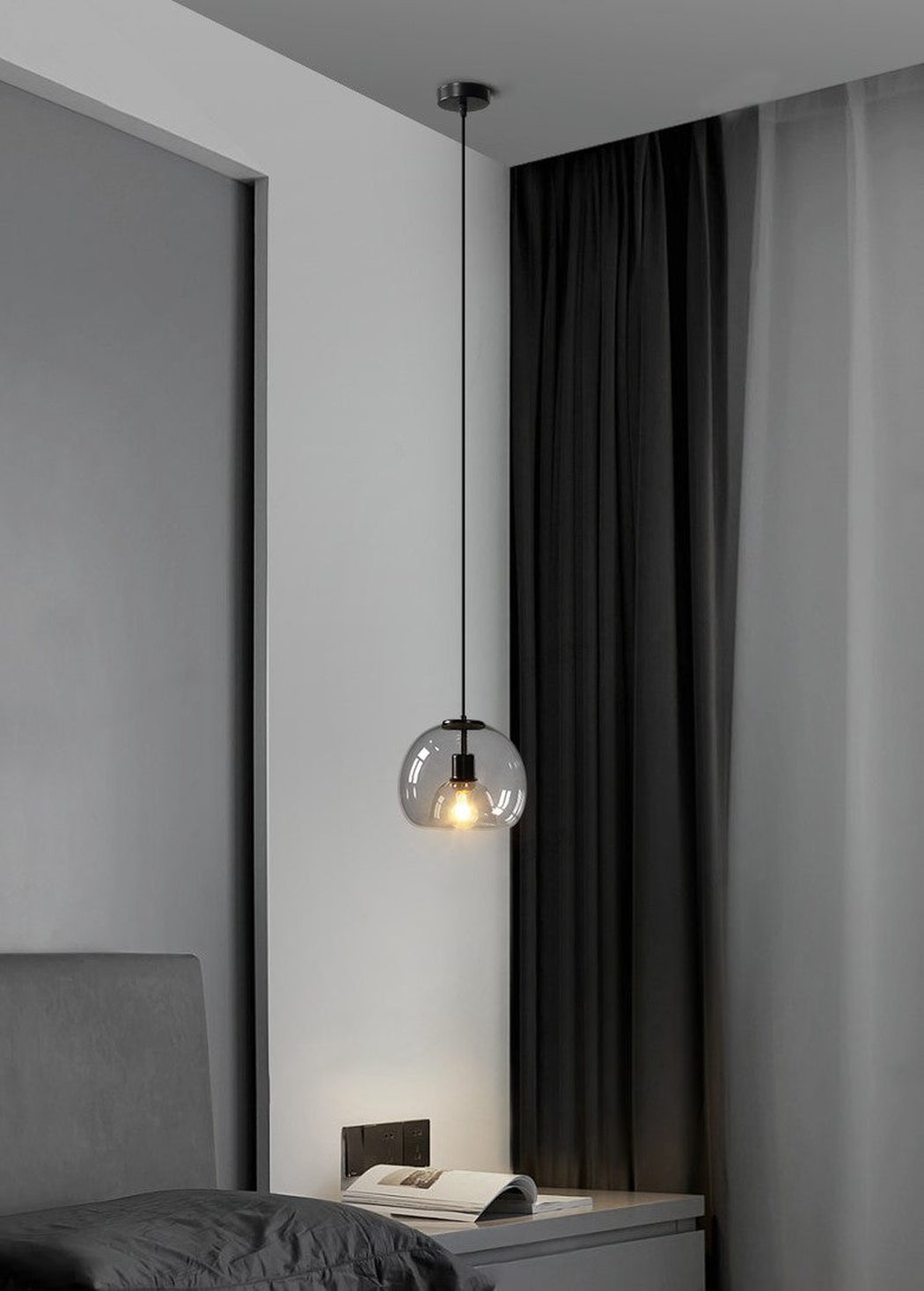 Enzo minimalist curve tinted glass shade pendant light hotel room light