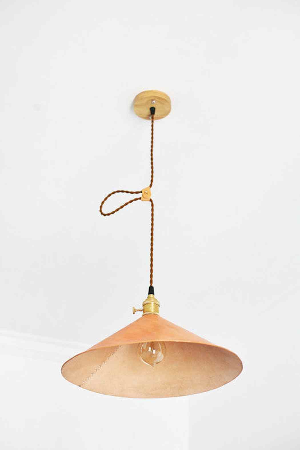 leather cone pendant light studio image