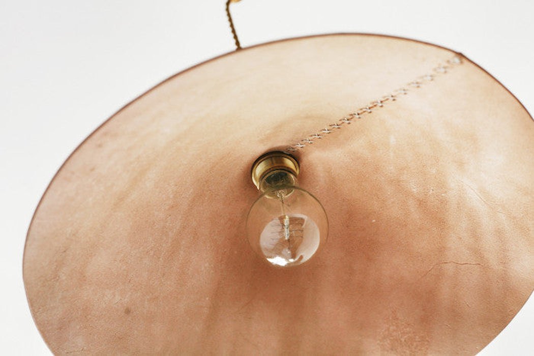 leather cone pendant light studio image from underneath