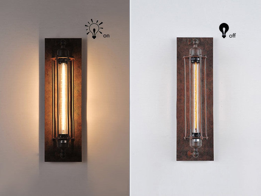 Industrial Retro Long Pencil Bulb Metal Wall Sconce Light