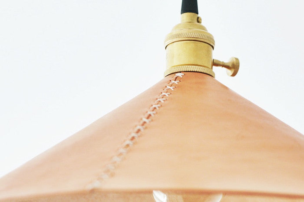 leather cone pendant light studio image