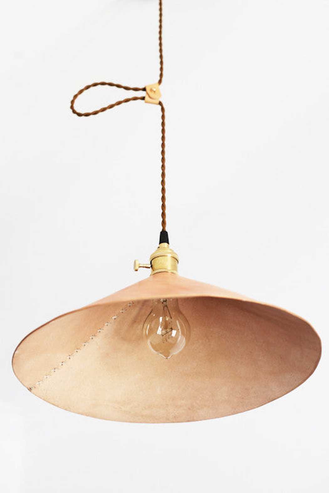 leather cone pendant light studio image from underneath